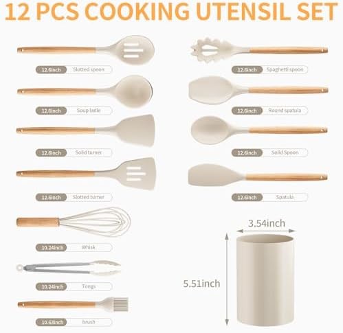 12 PCS Silicone Cooking Utensils Set Heat Resistant Nonstick Kitchen Tools